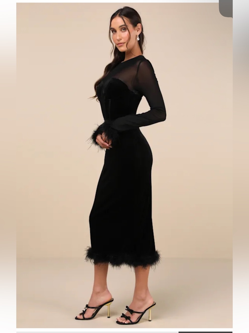 NWT Lulus Sensational Situation Black Velvet Feather Bustier Midi Dress - Picture 2 of 4
